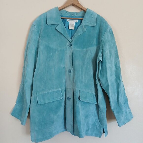 Jessica Holbrook Light Blue/Turquoise Suede Leather Jacket Women's 2X - Picture 1 of 6